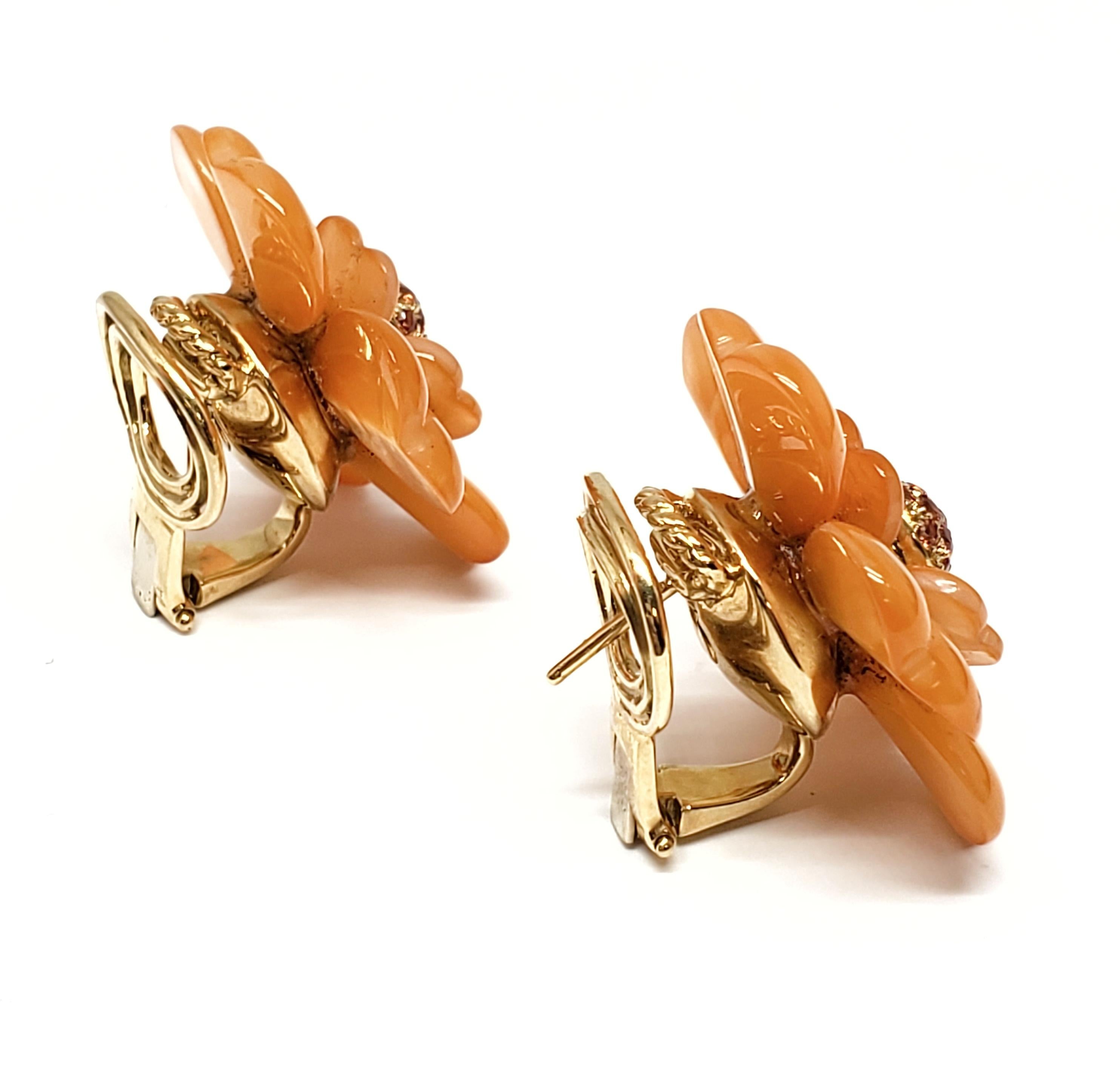 Contemporary Andreoli Orange Dyed Mother of Pearl Orange Sapphire Cocktail Earrings Clip-On