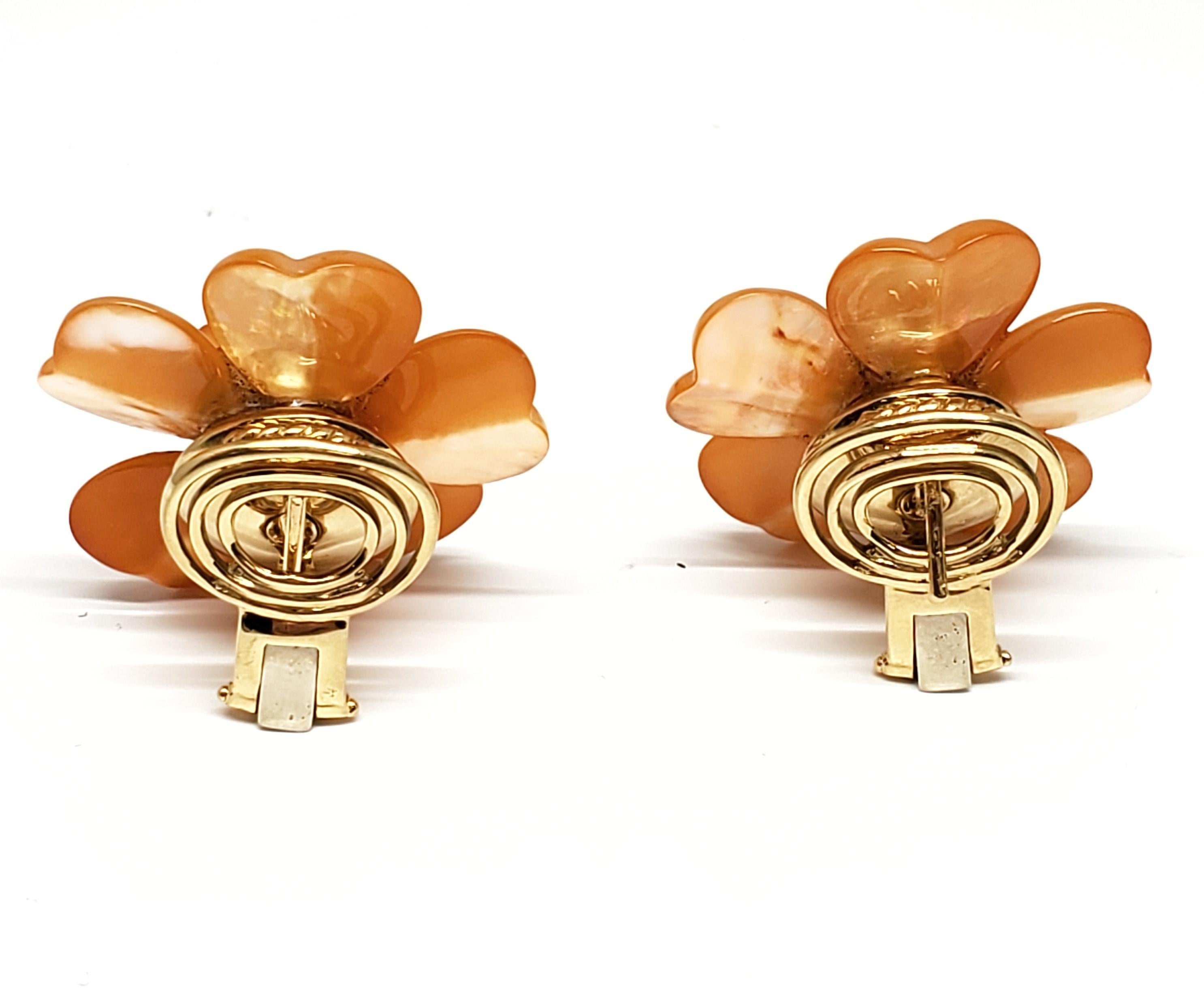 Andreoli Orange Dyed Mother of Pearl Orange Sapphire Cocktail Earrings Clip-On In New Condition In New York, NY