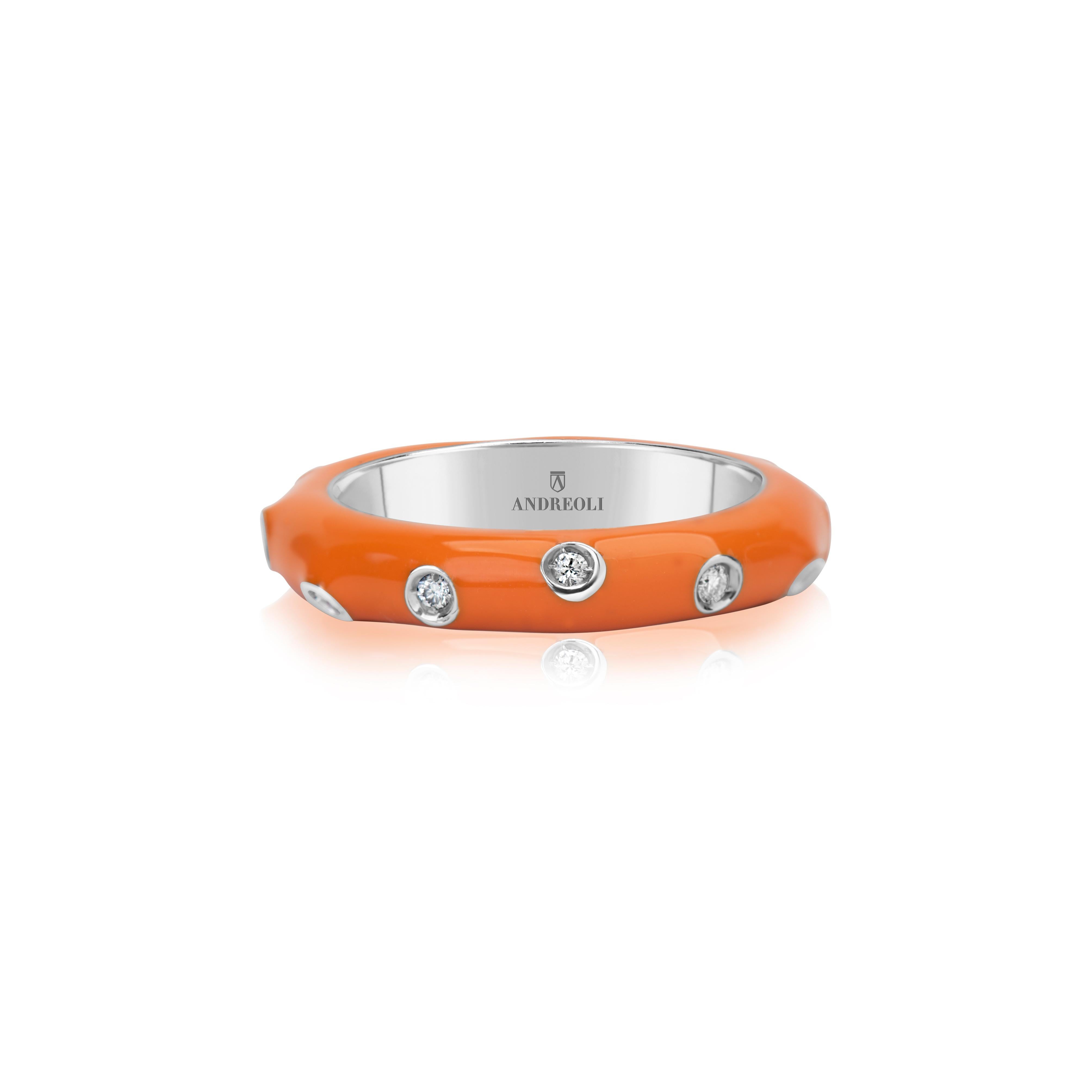 Andreoli Orange Enamel Diamond Band Ring 18k White Gold

This Andreoli ring features:
- 0.17 carat Diamond
- 9.10 grams 18 karat white gold
- Orange Enamel
- Made in Italy
- Ring Size 7.00
