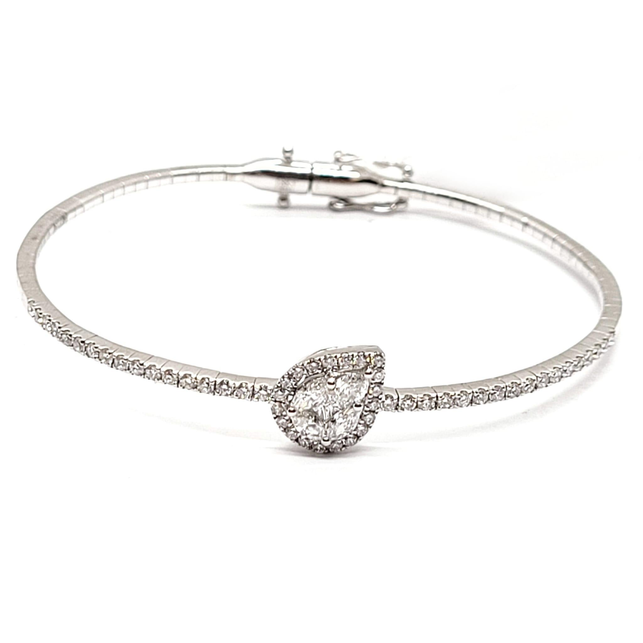 Andreoli Pear Shaped Invisible Diamond 18 Karat Gold Bangle Bracelet

This bracelet features:
- 1.10 Carat Diamond
- 8.54 g 18kt White Gold
- Made In Italy