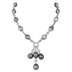 Andreoli Pearl Diamond 18 Karat Gold Drop Necklace