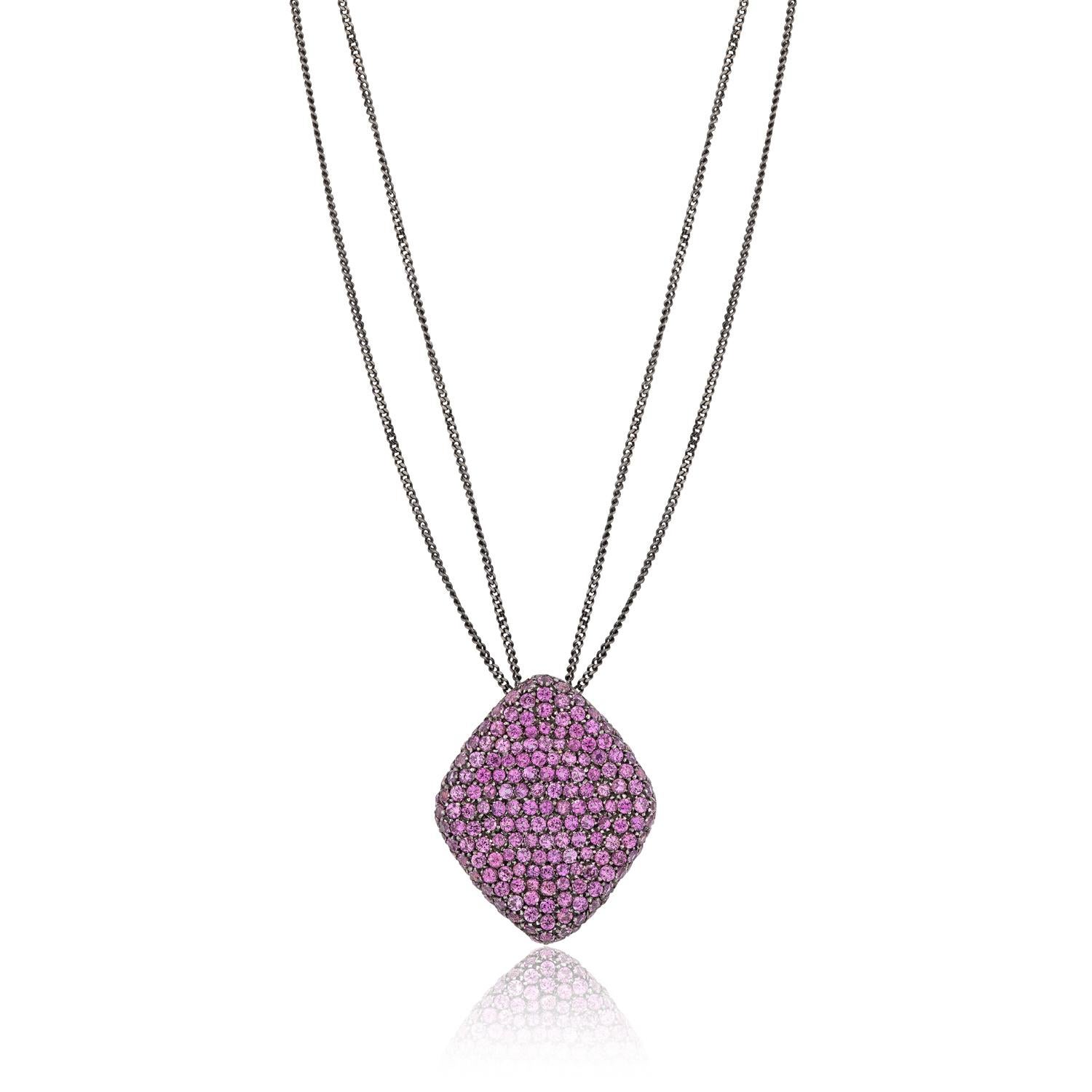 Round Cut Andreoli Pink Sapphire 18 Karat Gold Pendant Necklace For Sale