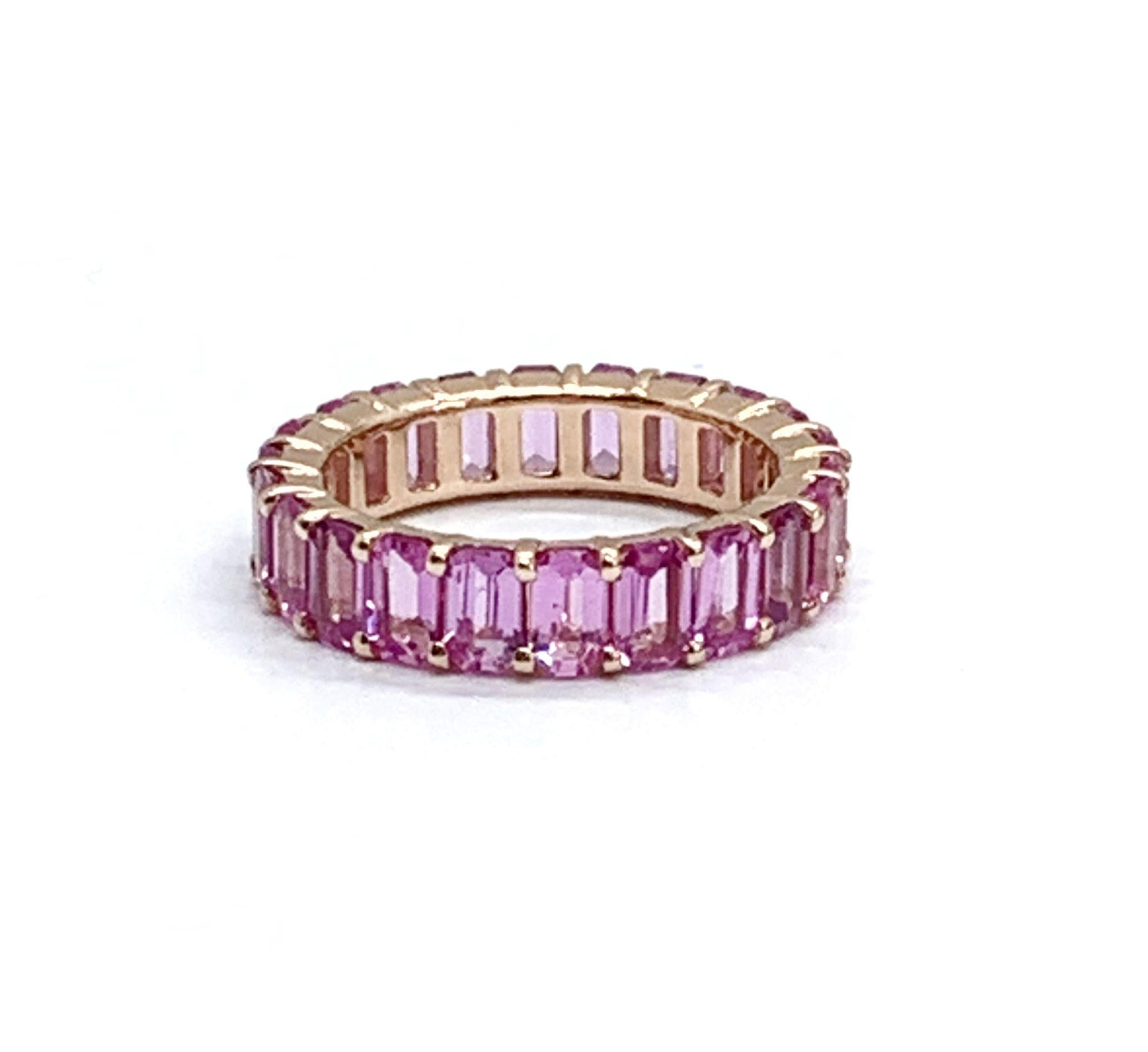 Emerald Cut Andreoli Pink Sapphire 18 Karat Rose Gold Eternity Band For Sale