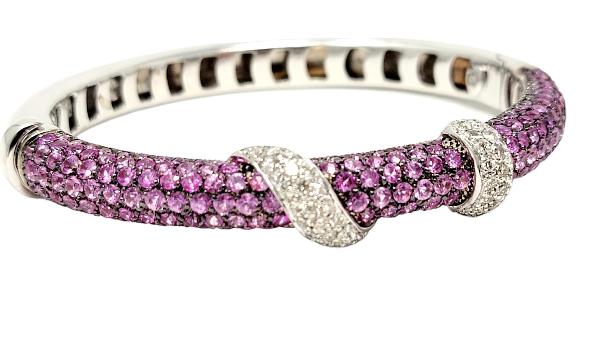Andreoli Pink Sapphire and Diamond Wrap Hinged Bangle Bracelet Cuff For Sale 2