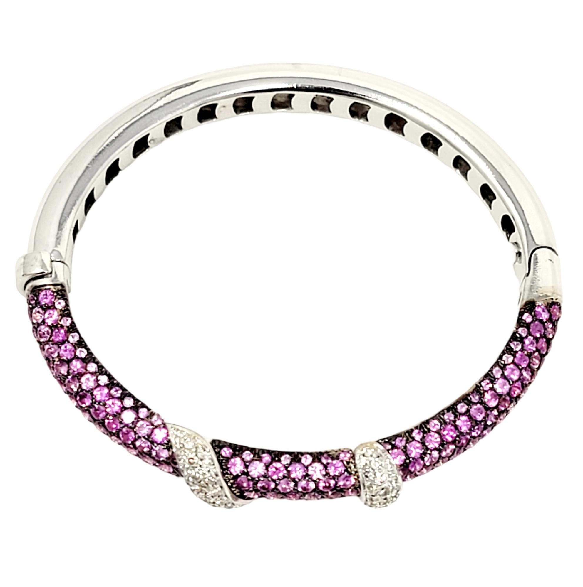 Andreoli Pink Sapphire and Diamond Wrap Hinged Bangle Bracelet Cuff For Sale 3