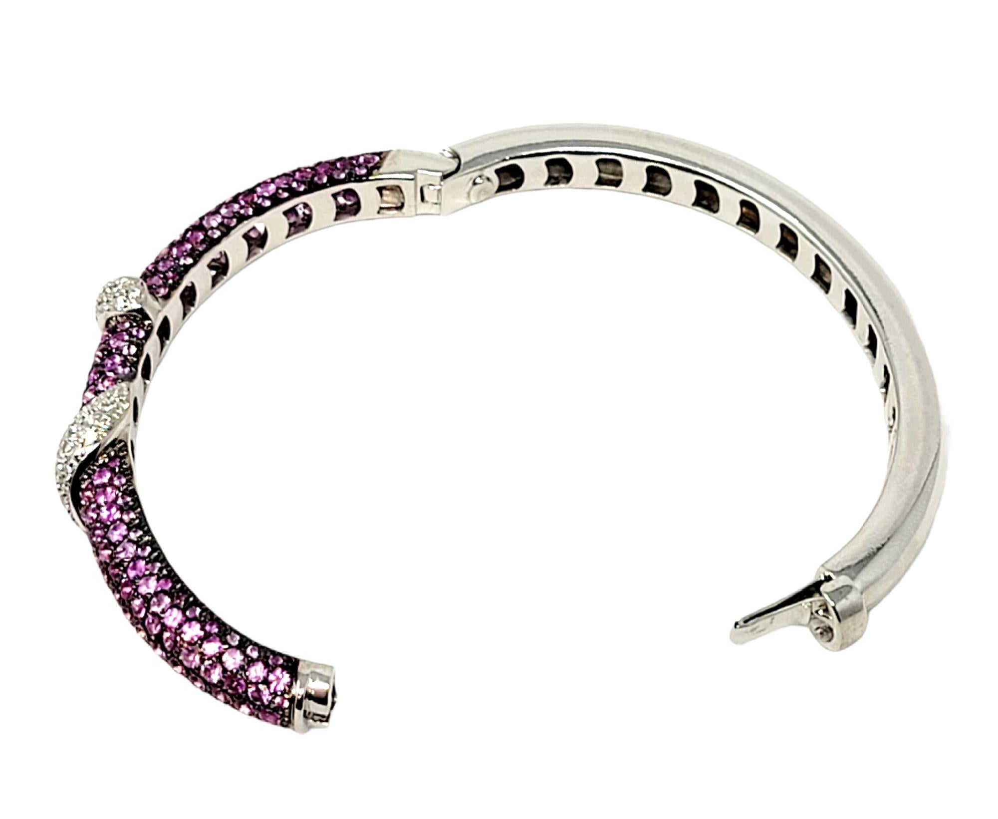 Andreoli Pink Sapphire and Diamond Wrap Hinged Bangle Bracelet Cuff For Sale 5