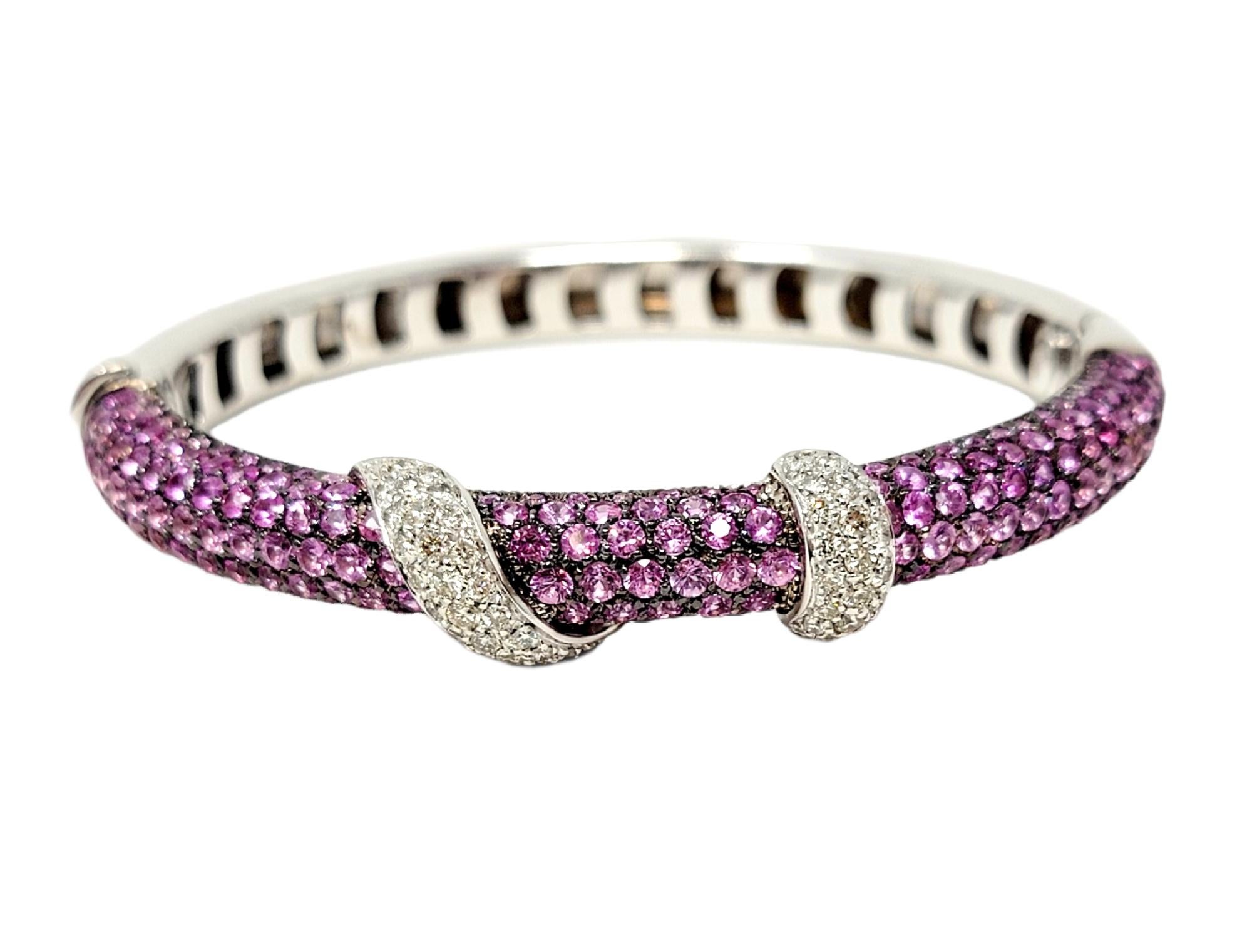 Andreoli Pink Sapphire and Diamond Wrap Hinged Bangle Bracelet Cuff For Sale 7