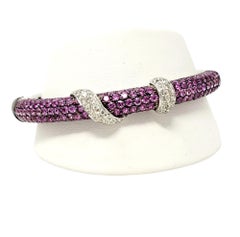 Andreoli Pink Sapphire and Pavé Diamond Wrapped Hinged 18K Bangle Bracelet