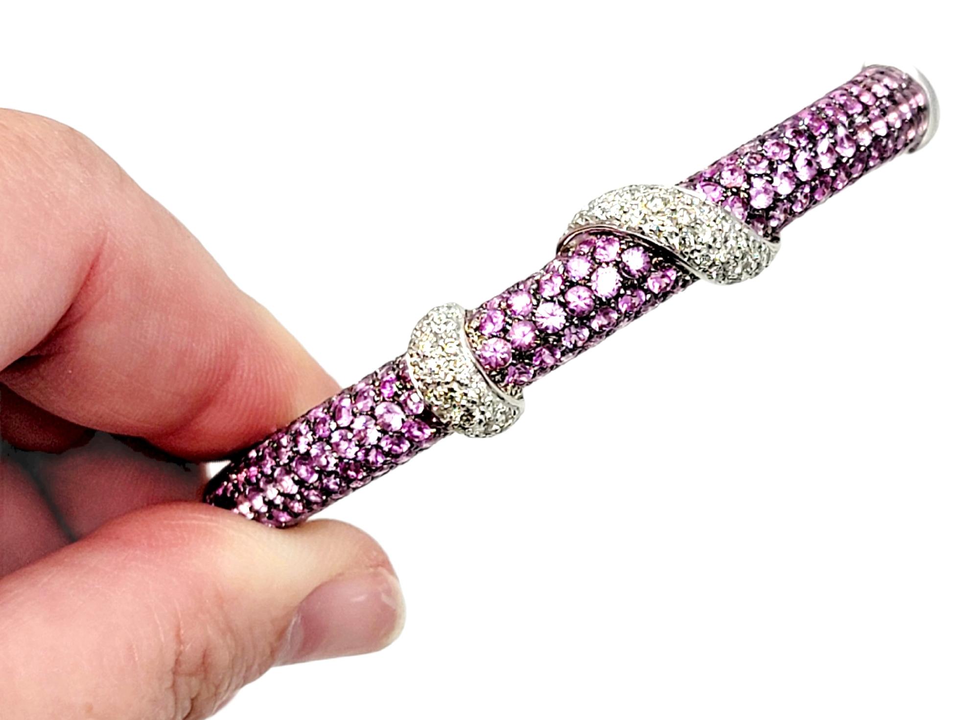Round Cut Andreoli Pink Sapphire and Diamond Wrap Hinged Bangle Bracelet Cuff For Sale