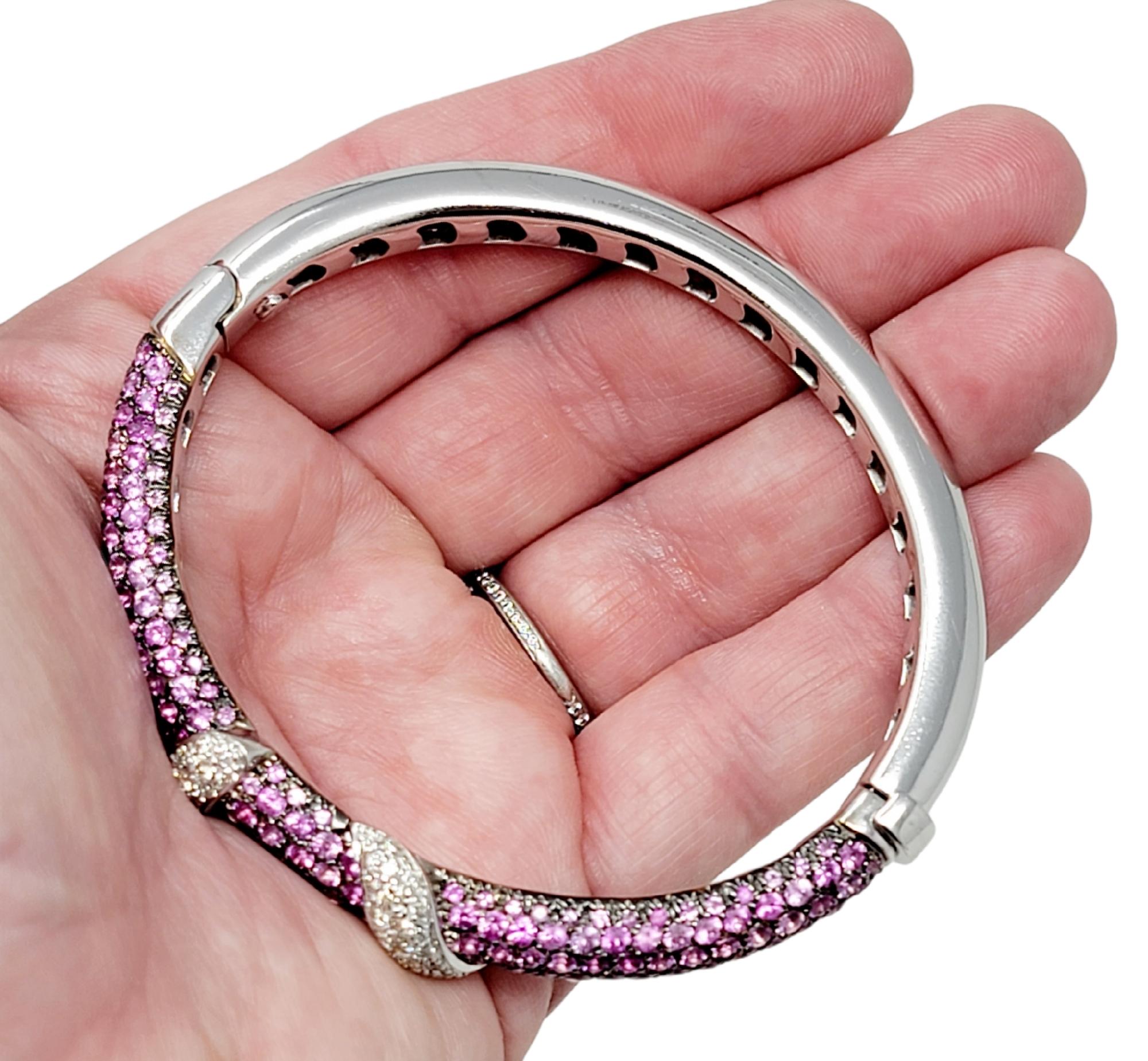 Andreoli Pink Sapphire and Diamond Wrap Hinged Bangle Bracelet Cuff In Good Condition For Sale In Scottsdale, AZ