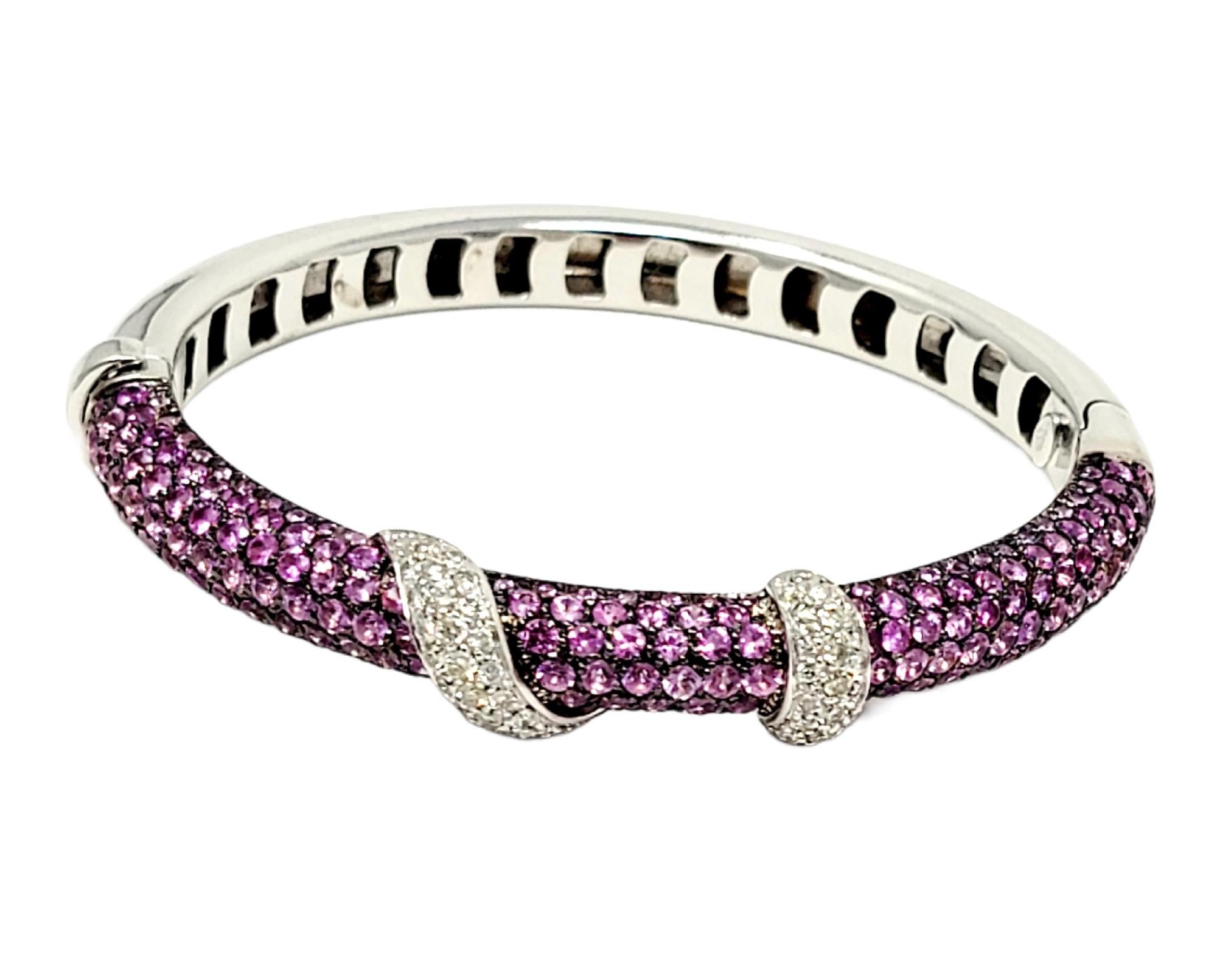 Andreoli Pink Sapphire and Diamond Wrap Hinged Bangle Bracelet Cuff For Sale 1