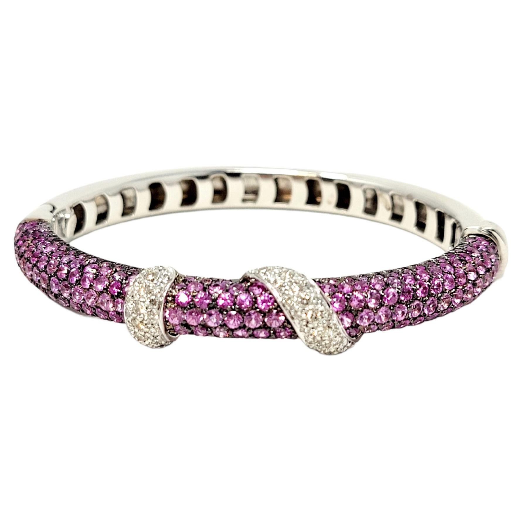 Andreoli Pink Sapphire and Diamond Wrap Hinged Bangle Bracelet Cuff For Sale