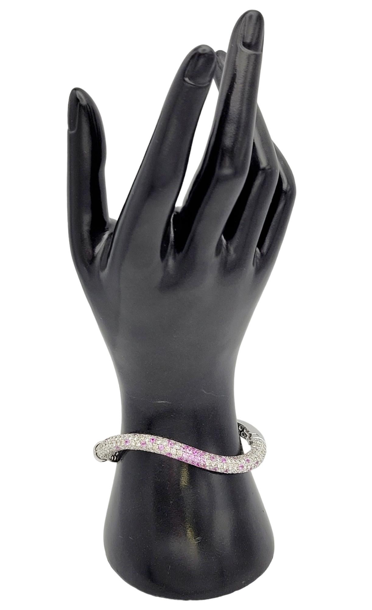 Andreoli Pink Sapphire and Pave Diamond Wave Bangle Bracelet 18 Karat Gold For Sale 4