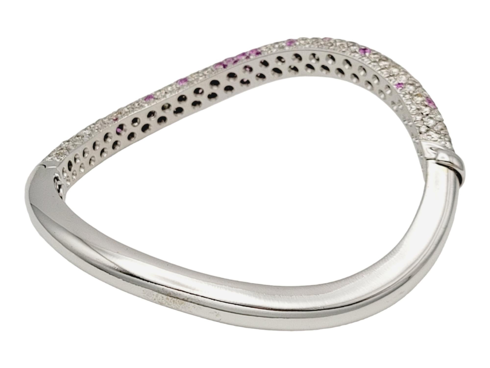 Contemporary Andreoli Pink Sapphire and Pave Diamond Wave Bangle Bracelet 18 Karat Gold For Sale