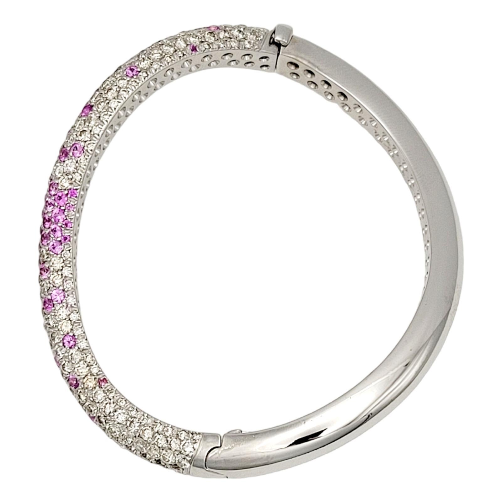 Andreoli Pink Sapphire and Pave Diamond Wave Bangle Bracelet 18 Karat Gold In Good Condition For Sale In Scottsdale, AZ