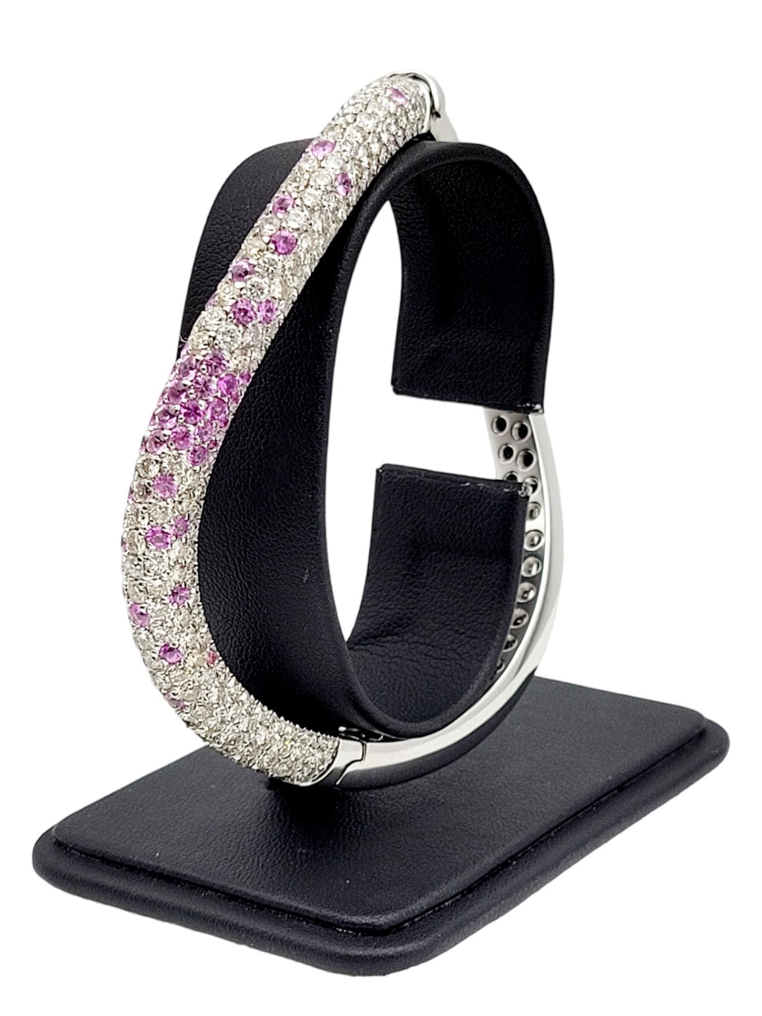 Andreoli Pink Sapphire and Pave Diamond Wave Bangle Bracelet 18 Karat Gold For Sale 1