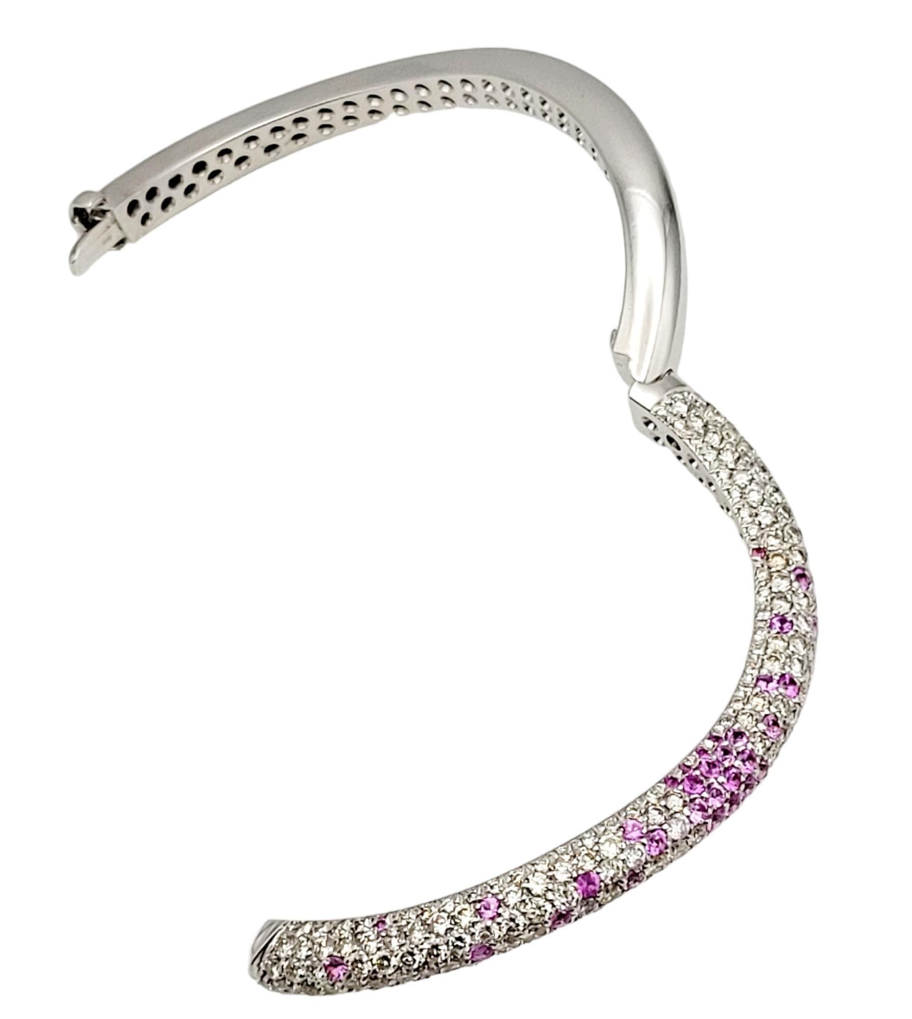 Andreoli Pink Sapphire and Pave Diamond Wave Bangle Bracelet 18 Karat Gold For Sale 2