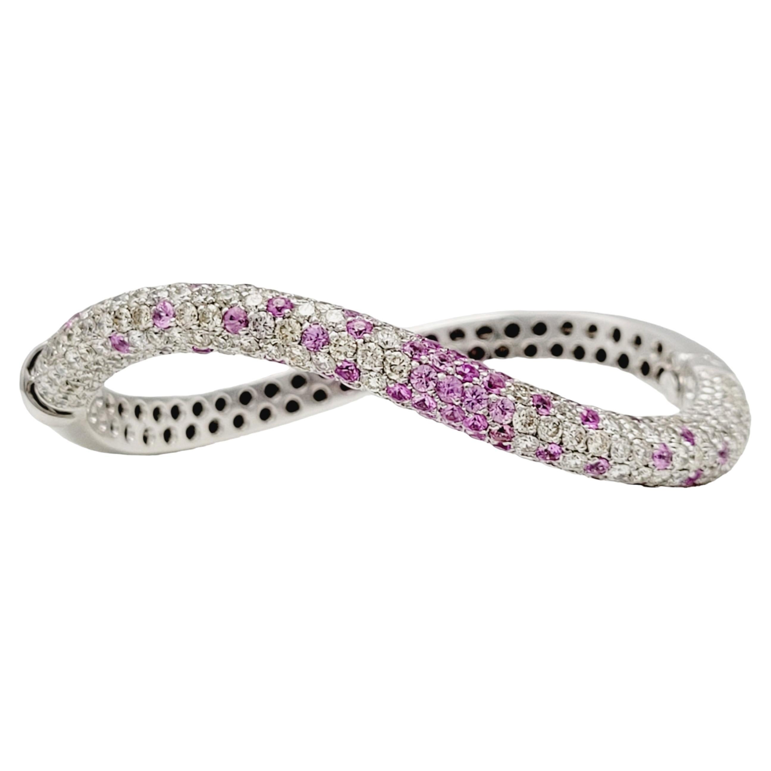 Andreoli Pink Sapphire and Pave Diamond Wave Bangle Bracelet 18 Karat Gold For Sale