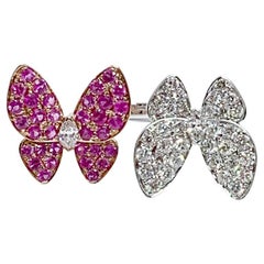 Andreoli Pink Sapphire Diamond 18 Karat White Gold Butterfly Ring
