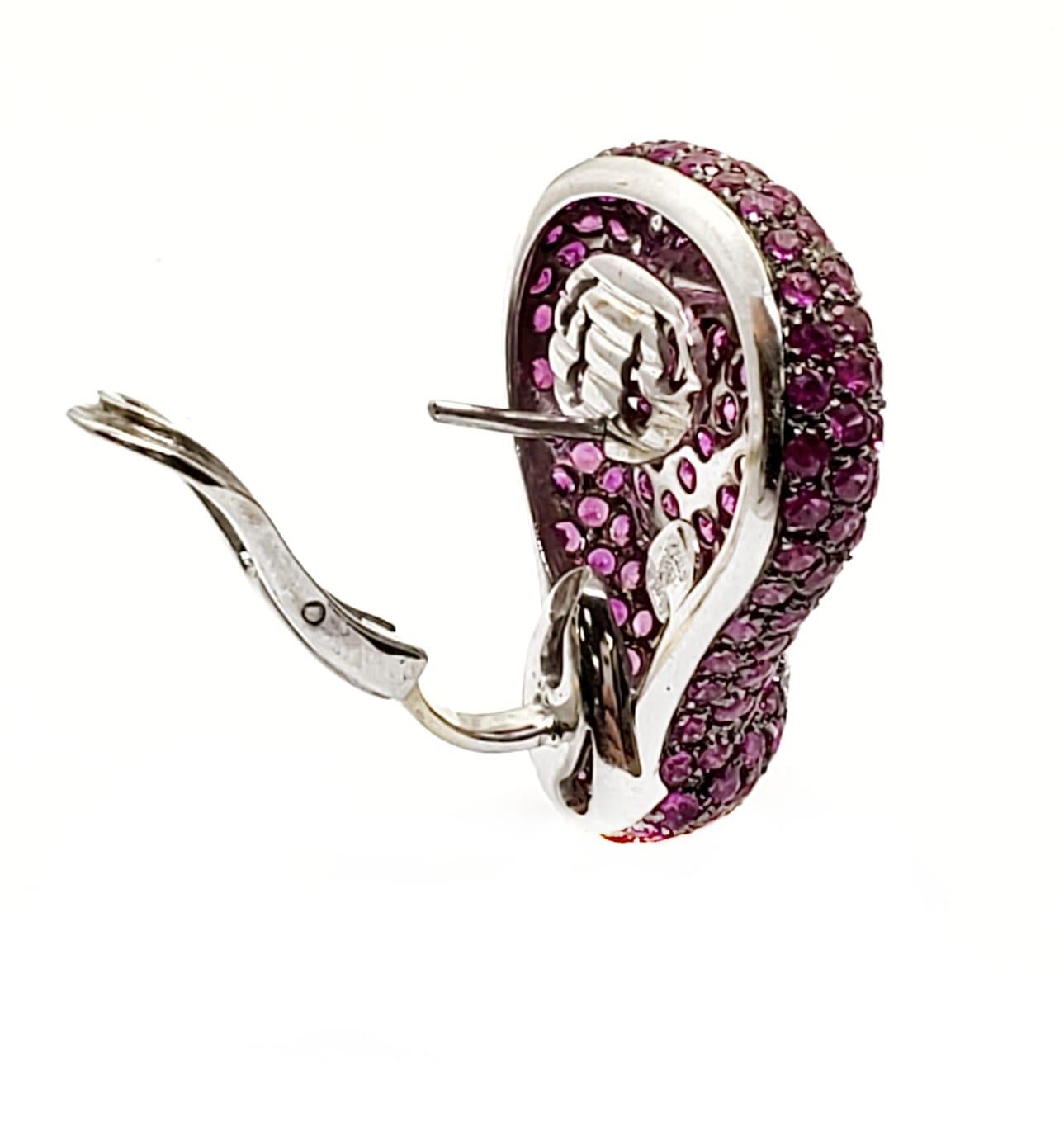 Round Cut Andreoli Pink Sapphire Diamond on Ear Clip Earrings 18 Karat Gold Blackened For Sale