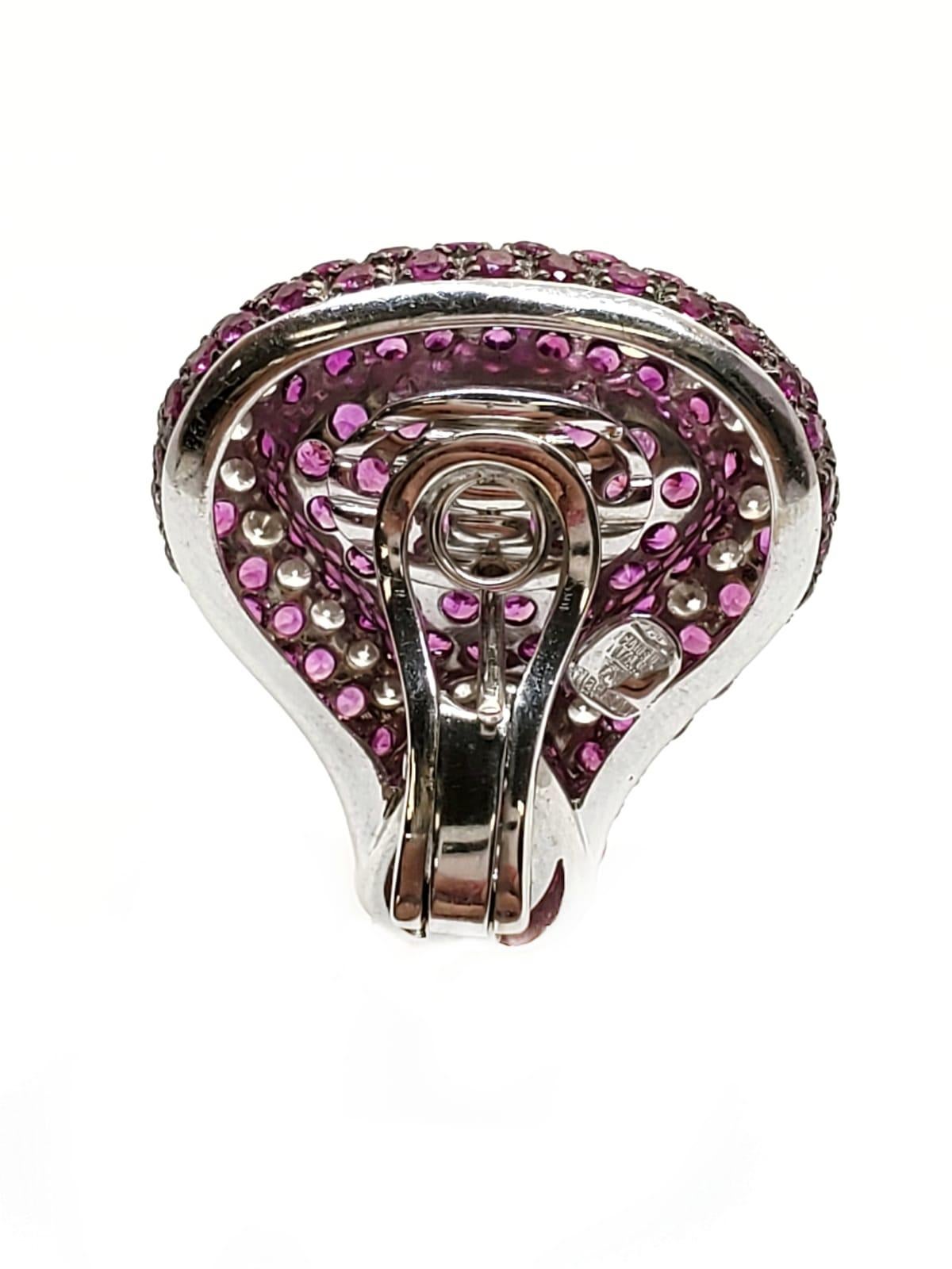 Andreoli Pink Sapphire Diamond on Ear Clip Earrings 18 Karat Gold Blackened In New Condition For Sale In New York, NY