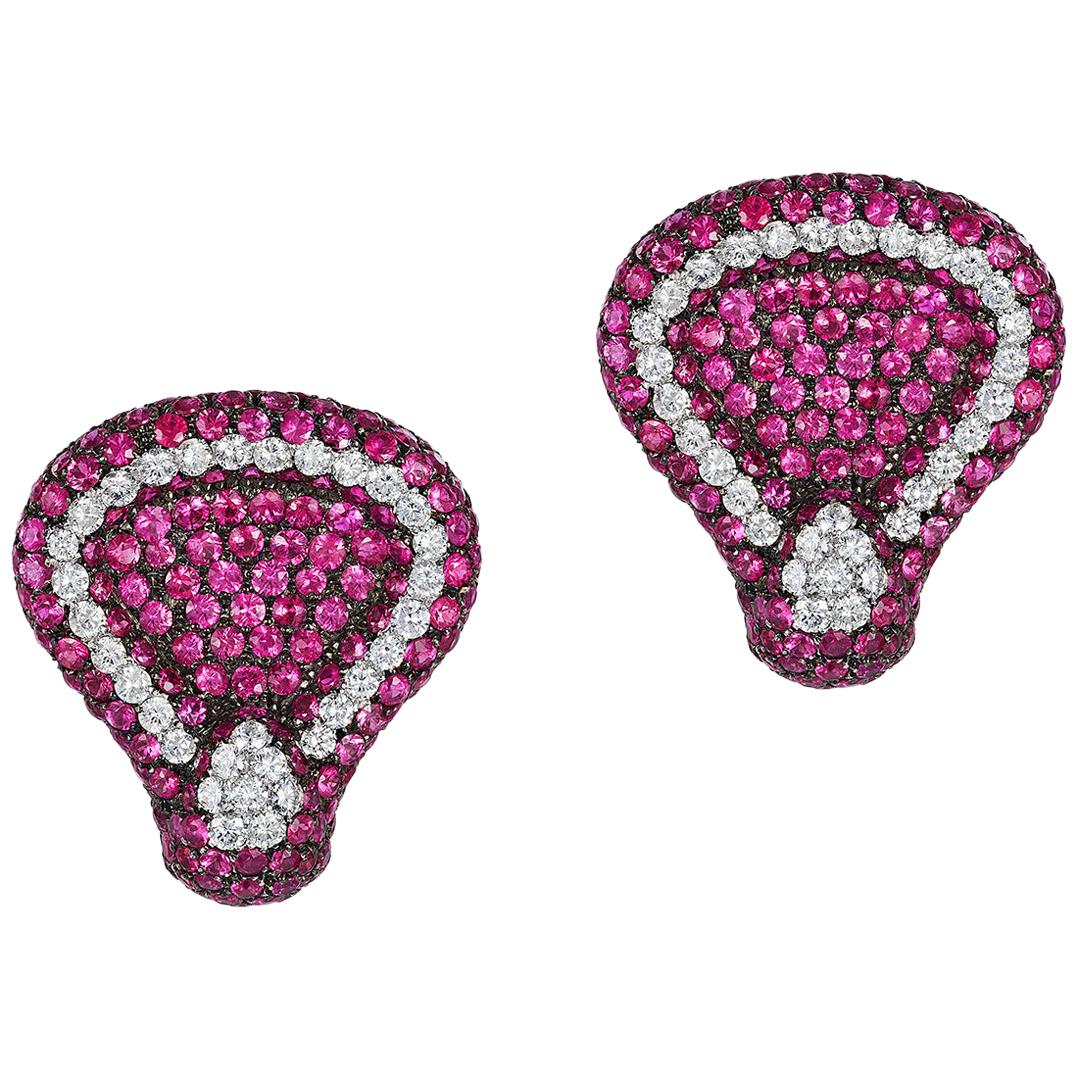 Andreoli Pink Sapphire Diamond on Ear Clip Earrings 18 Karat Gold Blackened