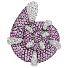 Andreoli Broche en or blanc 18 carats avec saphir rose et diamant en forme de coquillage et cheval de mer