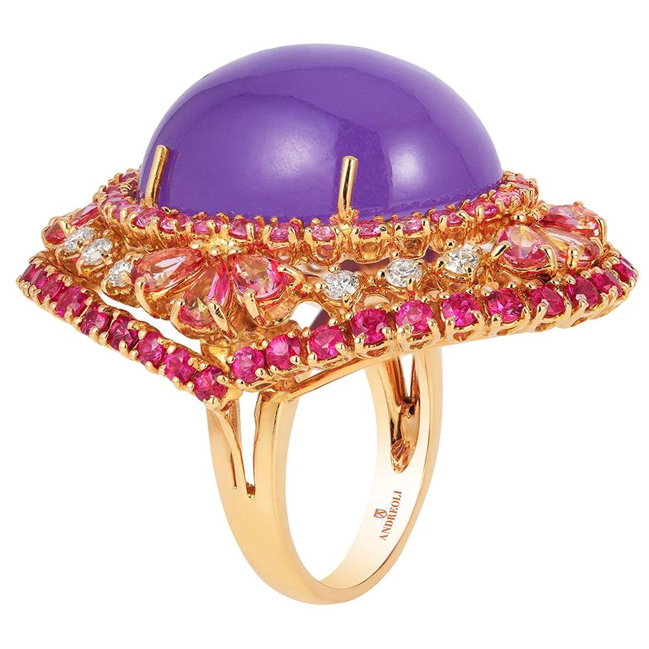 Andreoli Purple Jade Tourmaline Pink Sapphire Cocktail Dome Ring 18 Karat Rose