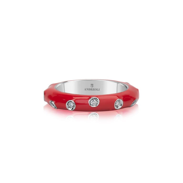 Andreoli Red Enamel Diamond Band Ring 18k White Gold

this Andreoli ring features:
- 0.17 carat diamond
- 9.10 gram 18 karat white gold
- red enamel
- made in Italy
- Ring Size 7.00