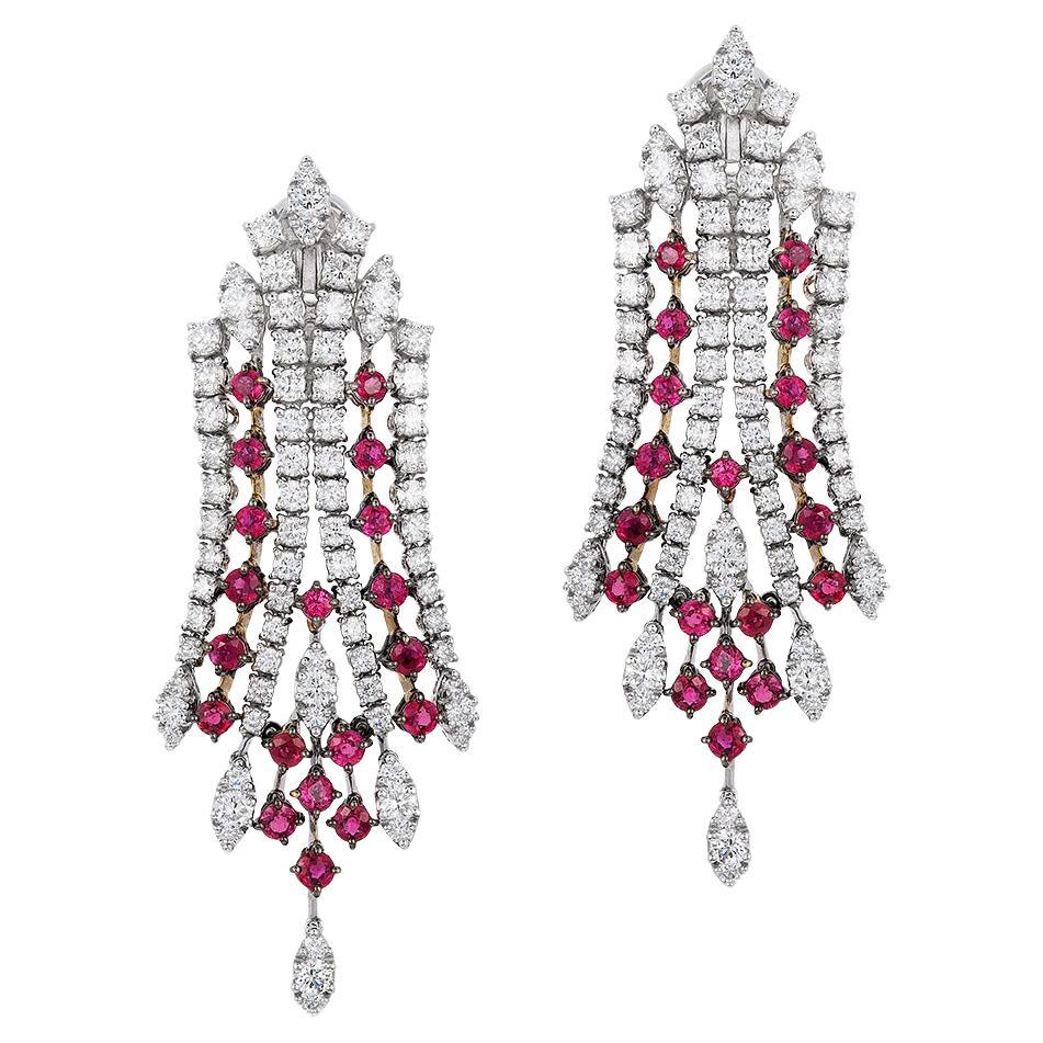 Andreoli Ruby Diamond 18 Karat White Gold Earrings For Sale