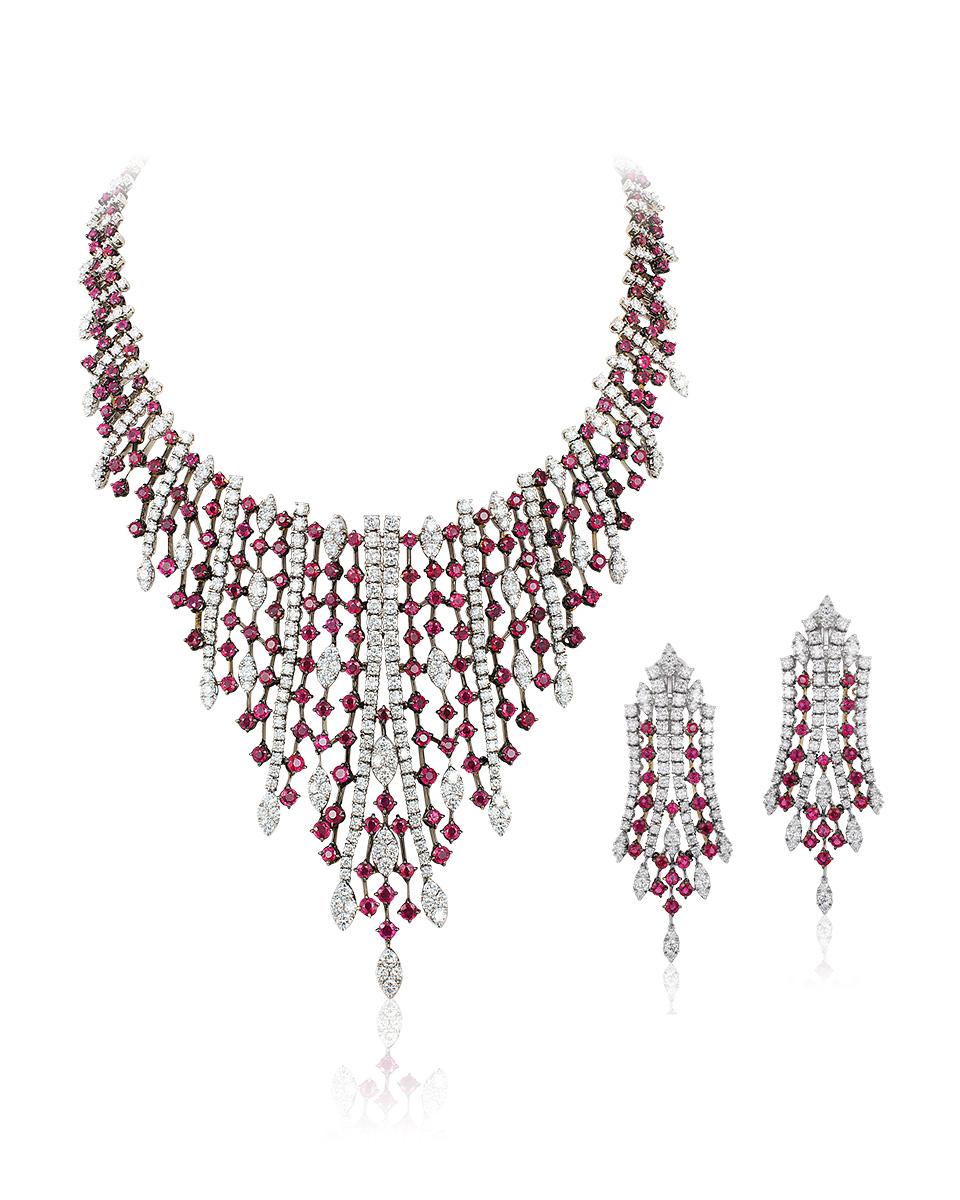 Contemporary Andreoli Ruby Diamond 18 Karat White Gold Necklace For Sale