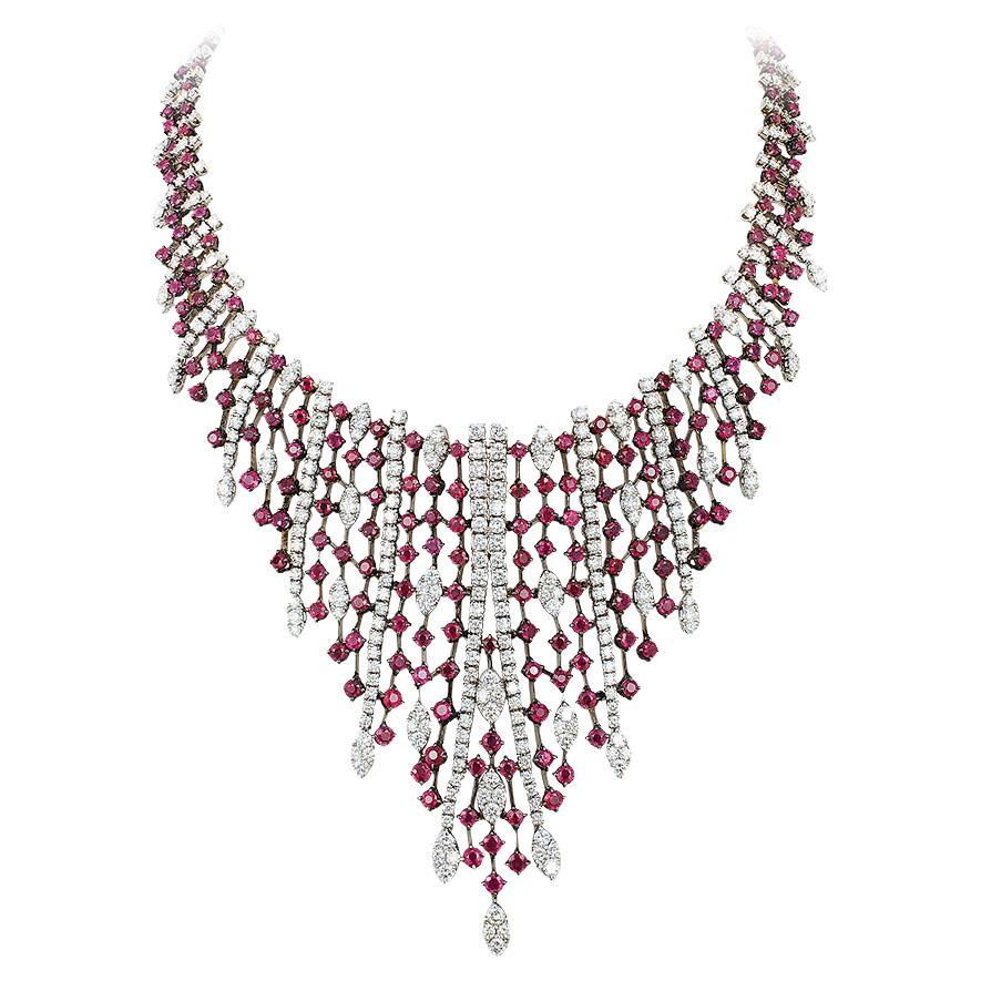 Andreoli Ruby Diamond 18 Karat White Gold Necklace For Sale