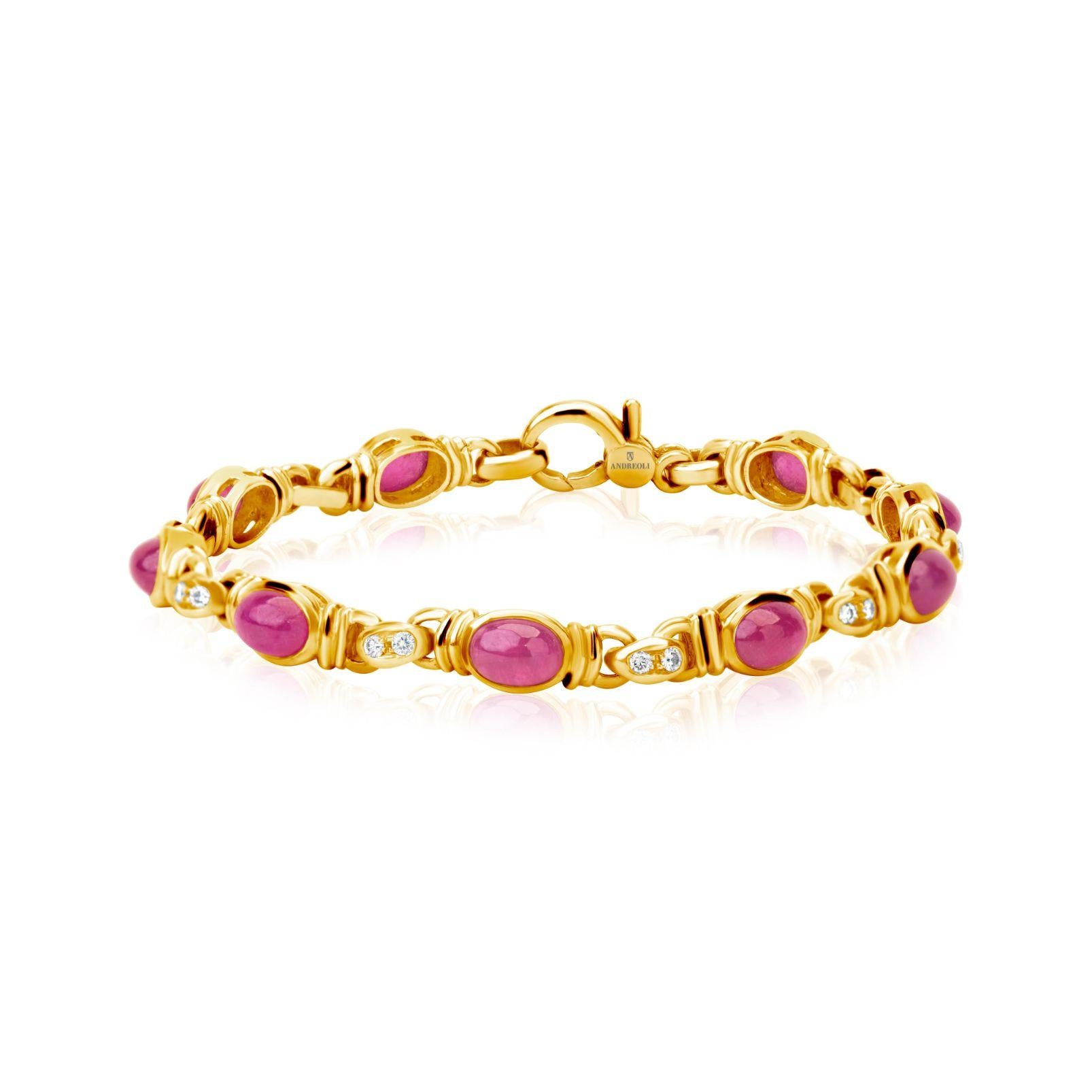 Andreoli Ruby Diamond 18 Karat Yellow Gold Bracelet For Sale