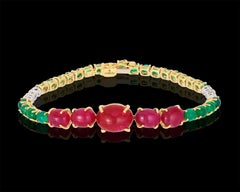 Andreoli Ruby Emerald Cabochon Dome Diamond Tennis Bracelet or jaune 18 carats