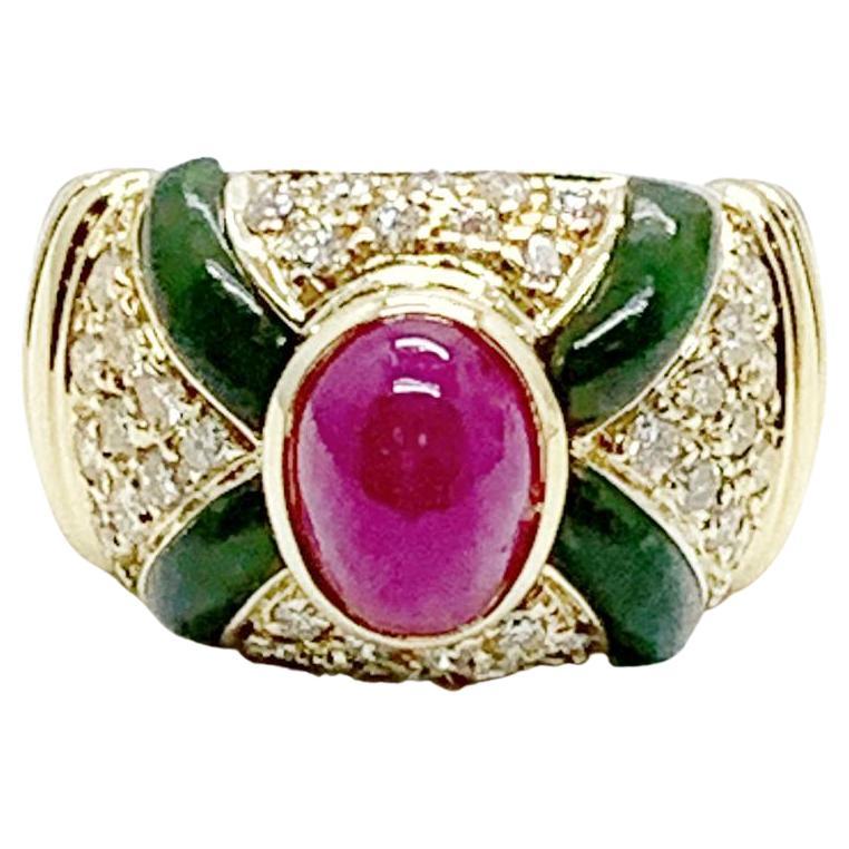 Andreoli Rubin-Jade-Diamant-Ring aus 18 Karat Gelbgold