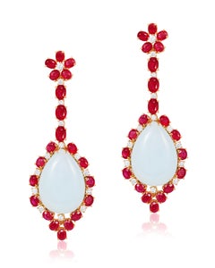 Andreoli - Boucles d'oreilles pendantes en or rose 18 carats avec rubis et jade
