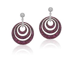 Andreoli Ruby Pave Diamond 18 Karat White Gold Blackened Rhodium Hoop Earrings