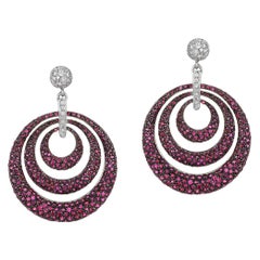 Andreoli Ruby Pave Diamond 18 Karat White Gold Blackened Rhodium Hoop Earrings