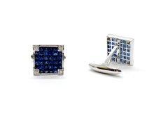 Andreoli Sapphire Diamond 18 Karat White Gold Invisible-Setting Cufflinks