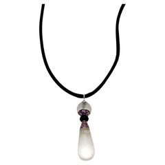  Andreoli Sapphire Diamond Crystal Onyx Silk Cord 18 Karat Gold Pendant Necklace