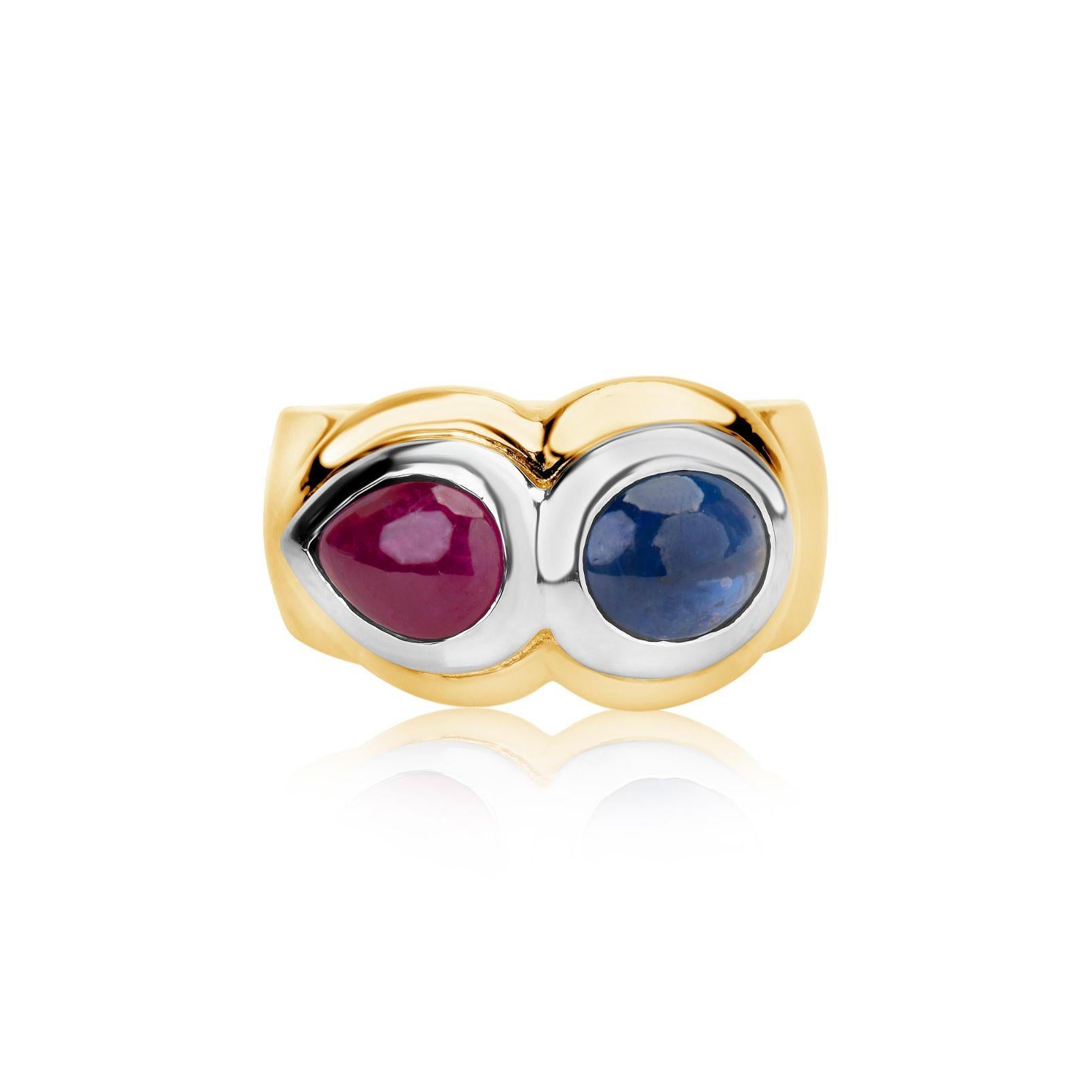 Andreoli Sapphire Ruby 18 Karat Two-Tone Gold Ring For Sale