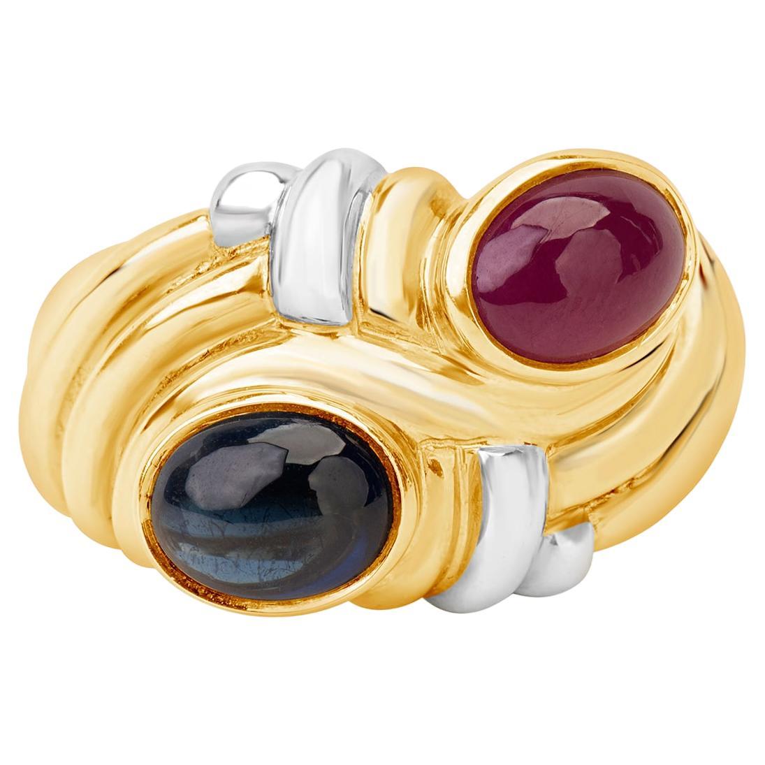 Andreoli Sapphire Ruby 18 Karat Two-Tone Gold Ring For Sale