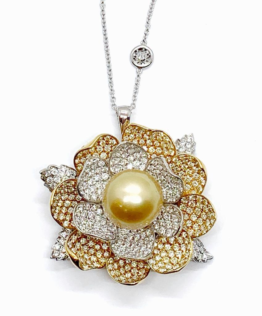 Contemporary Andreoli Southsea Pearl Diamond 18 Karat Gold 2-in-1 Ring and Pendant For Sale