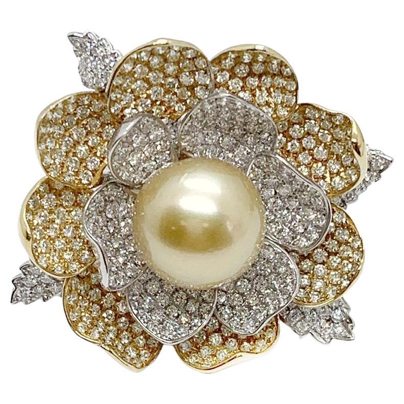 Andreoli Southsea Pearl Diamond 18 Karat Gold 2-in-1 Ring and Pendant For Sale