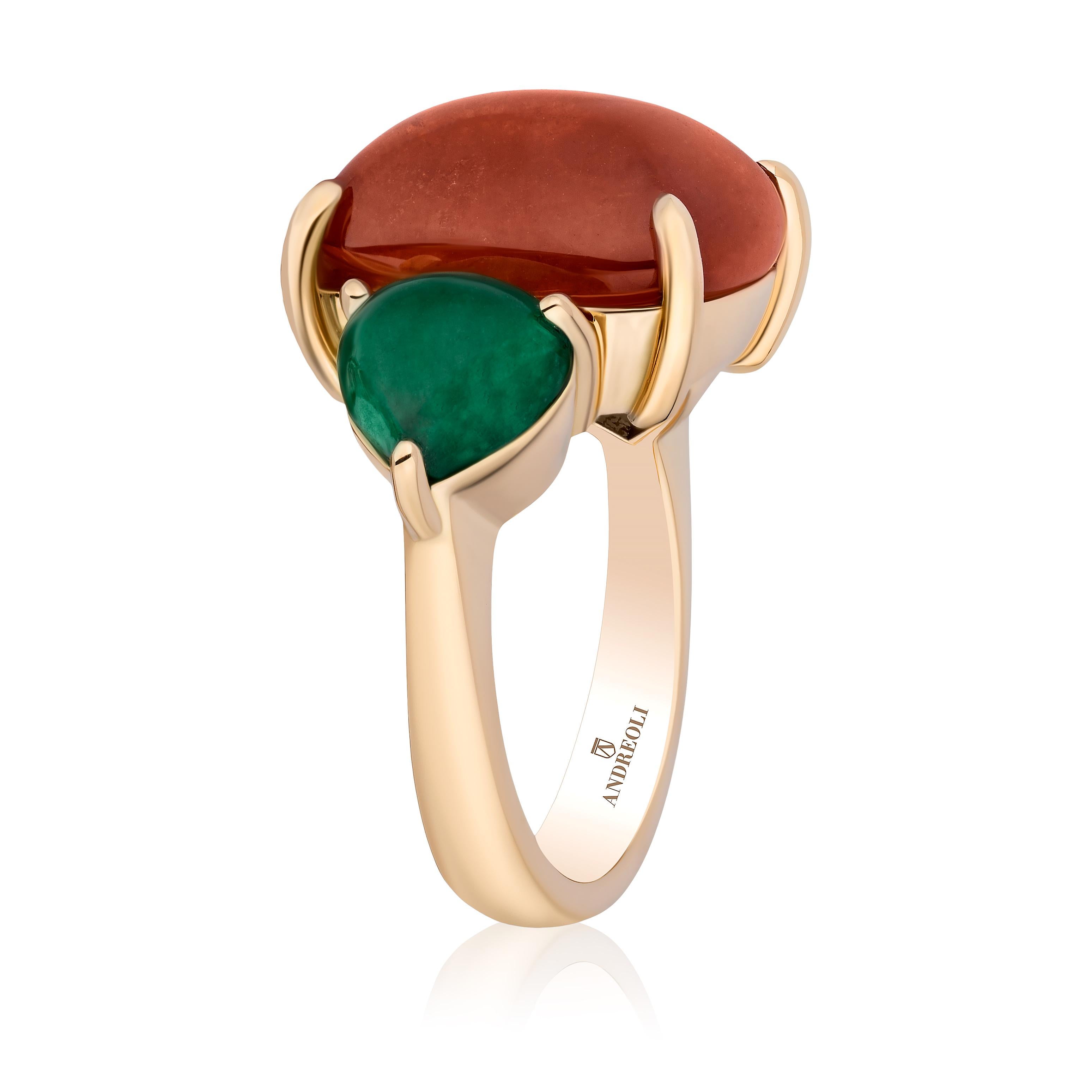 Contemporary Andreoli Spessartite Emerald 18 Karat Yellow Gold Ring For Sale