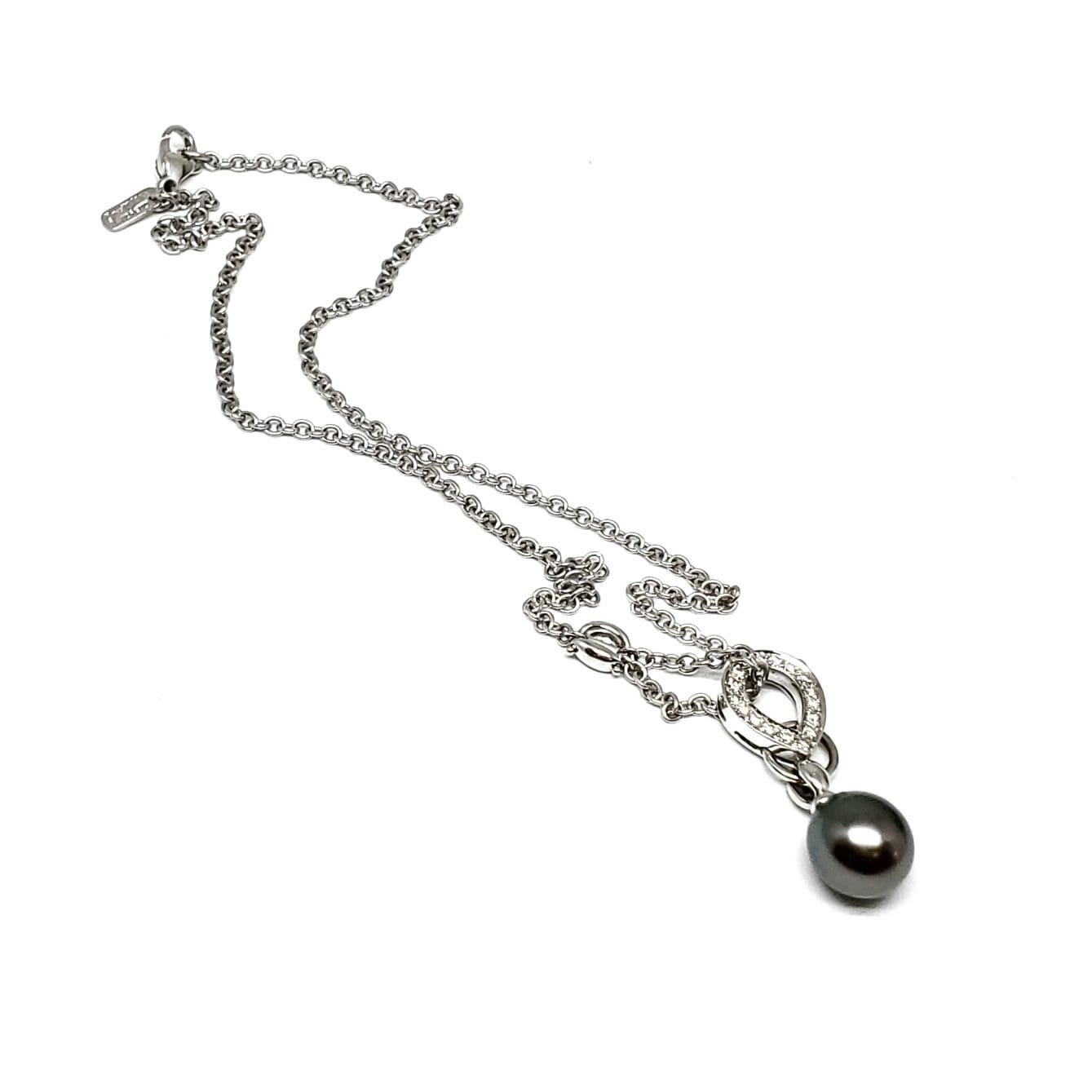 Andreoli Tahiti-Perlen-Tropfen-Diamant-Anhänger-Halskette aus 18 Karat Weißgold (Gemischter Schliff) im Angebot