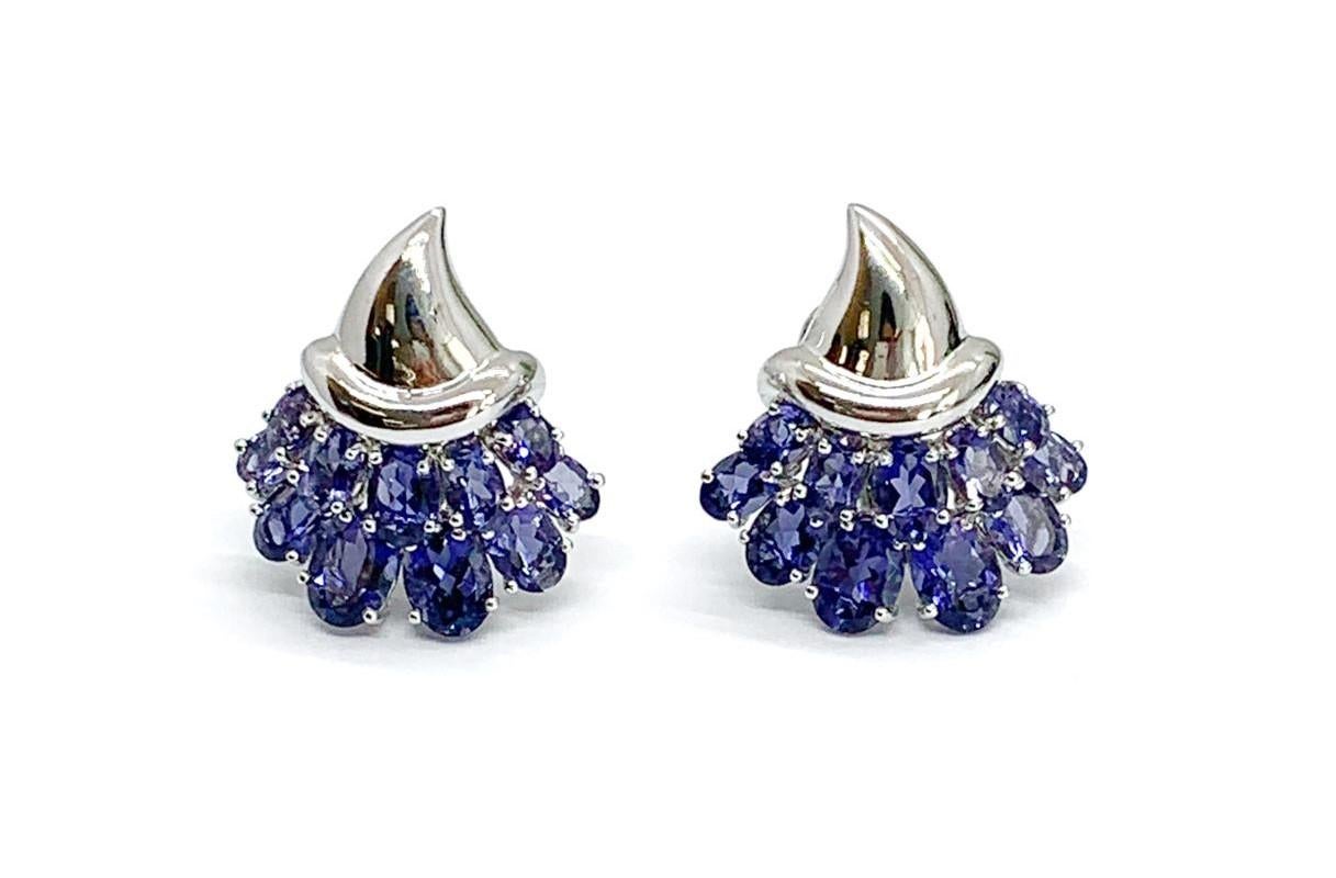 Contemporary Andreoli Tanzanite 18 Karat White Gold Earrings For Sale