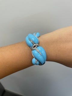 Andreoli Turquoise Diamond 18 Karat White Gold Bracelet
