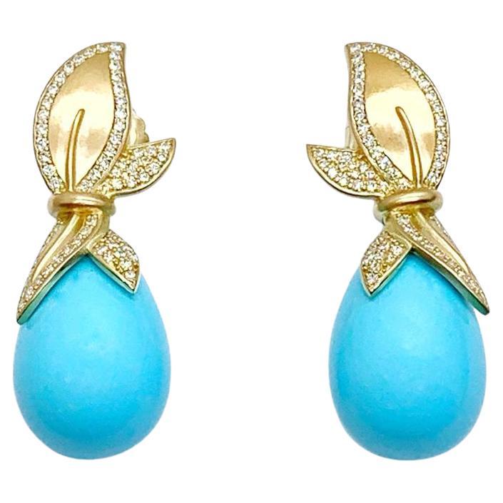 Andreoli Turquoise Diamond 18 Karat Yellow Gold Earrings