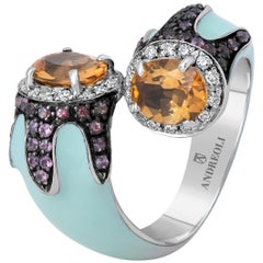 simone andreoli diamante Andreoli Turquoise Enamel Citrine Pink Topaz Diamond Cocktail Ring 18kt Silver